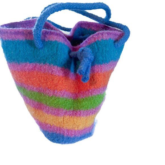 Booga Bag | Felted Wool Sunset Stripe Hobo Shoulder Bucket Artisan Bag - Picture 5 of 8
